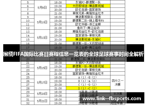 围绕FIFA国际比赛日赛程信息一览表的全球足球赛事时间全解析